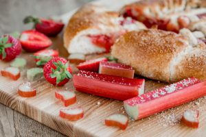 Delicious pie with strawberries and rheum