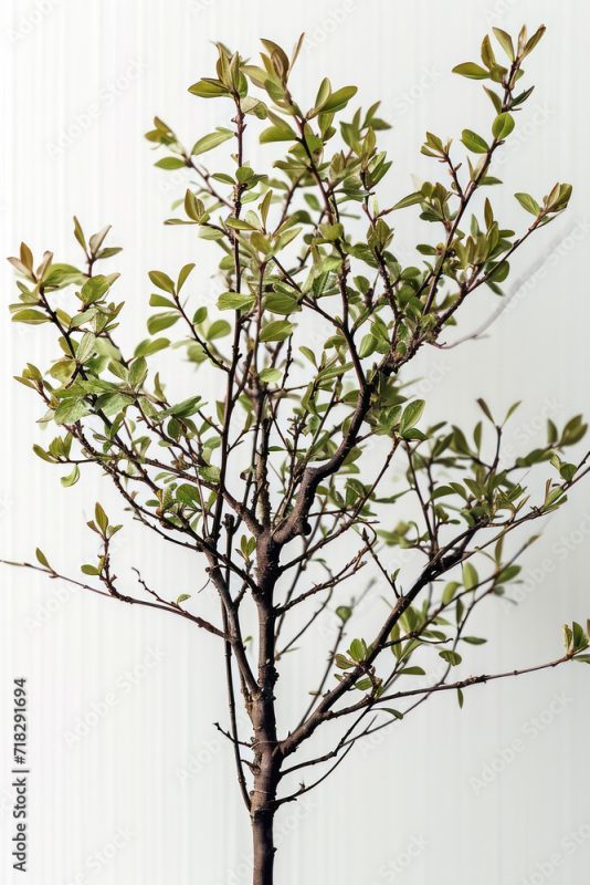 Twigs of Corokia cotoneaster in front of white background